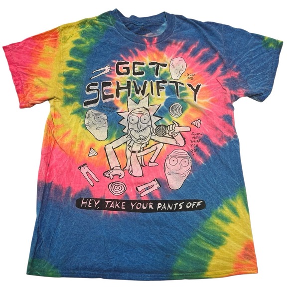 Tie-Dye Other - Rick & Morty Get Schwifty T-Shirt Men's Medium Tie Dye Adult Swim Cartoon Ripple